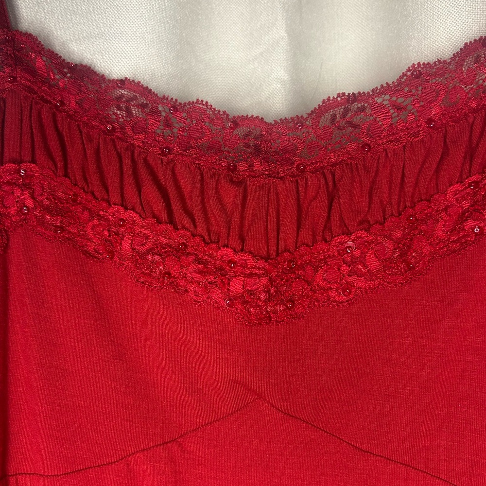 Women’s Red Babydoll Beaded Lace Trim Tank Y2K Vampire Cottagecore Coquette Vamp